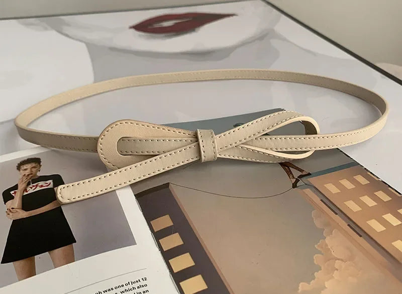Thin Knotted Belts for Women Belt Lady Waistband Soft PU Leather Waist Belt Black Coffee Straps Long Dress Coat Accessories