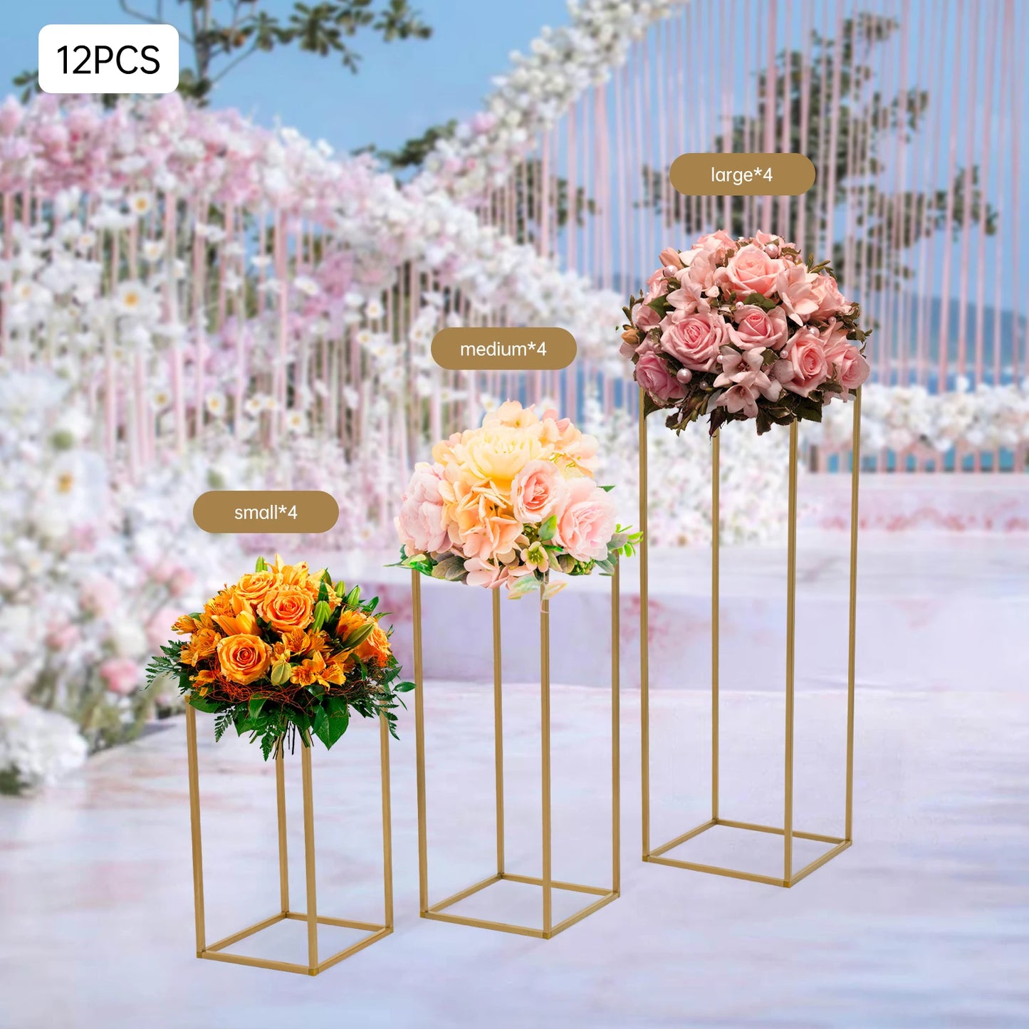 12 PCS Metal Flower Stand, Wedding Centerpieces, Pillar Rectangular Geometric Flower Rack for Event Party Decor