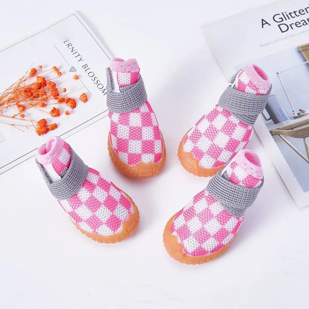 4pcs/set Breathable Breathable Pet Dog Shoes Wear-resistant Soft Hollow Dog Boots Anti-skid Sandwich Mesh Puppy Mesh Shoes