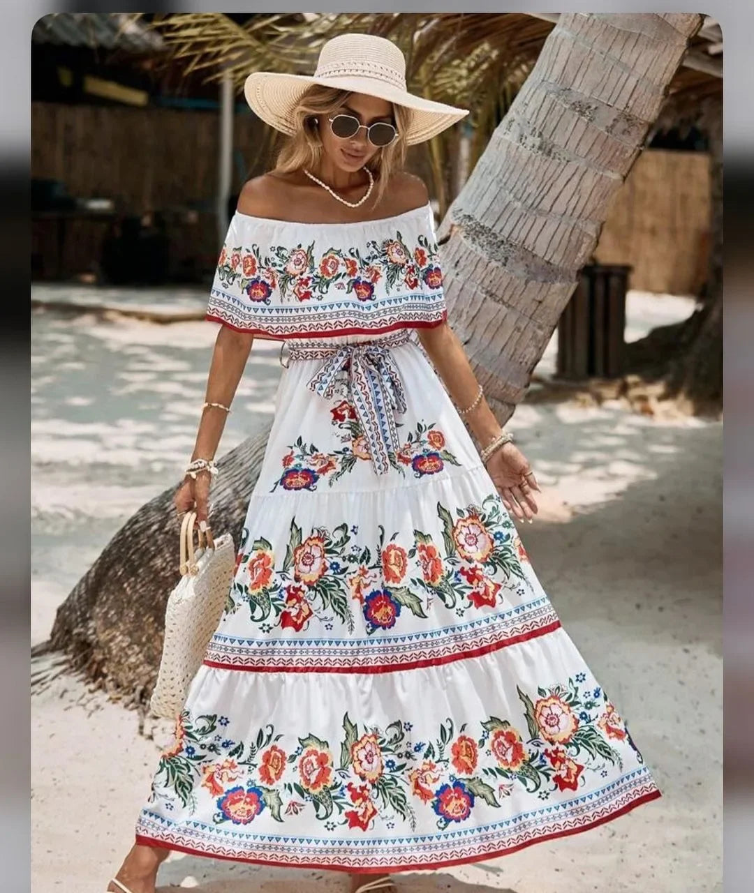 Amazon Off-shoulder Printing Long Dress New Arrival European American Foreign Trade Spring Summer Season Women Fashion