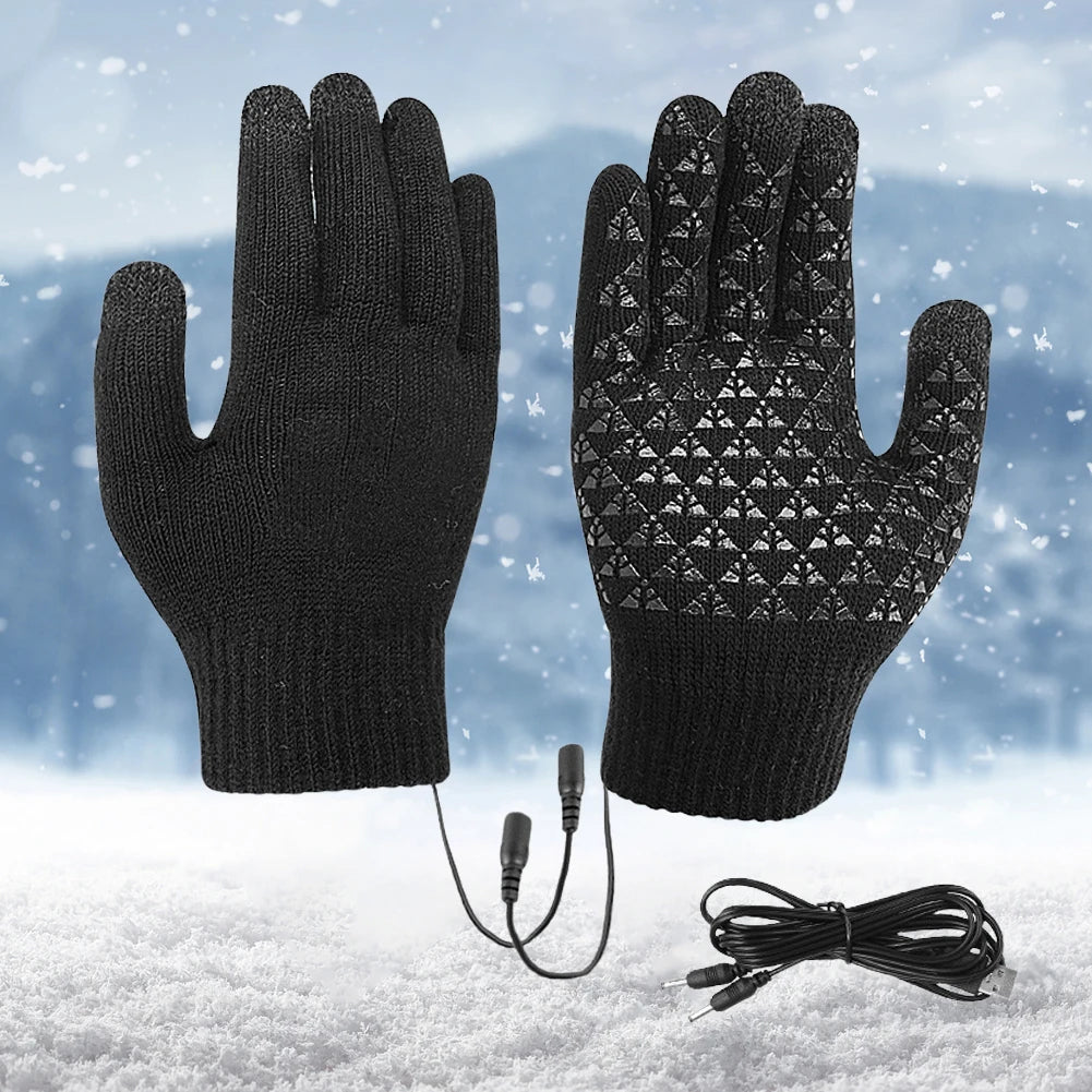 Unisex USB Electric Heated Gloves Winter Outdoor Sport Non-slip Touch Screen Mitten Rechargeable Thermal Knitting Heating Mitts