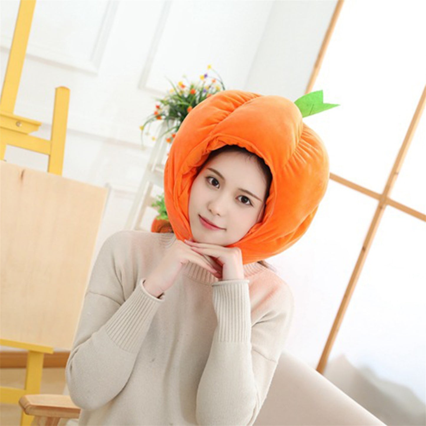 Adorable Plush Pumpkin Beanie Hat and Scarf Set for Adults Fun Halloween Costume Accessories for Men and Women Festive Party