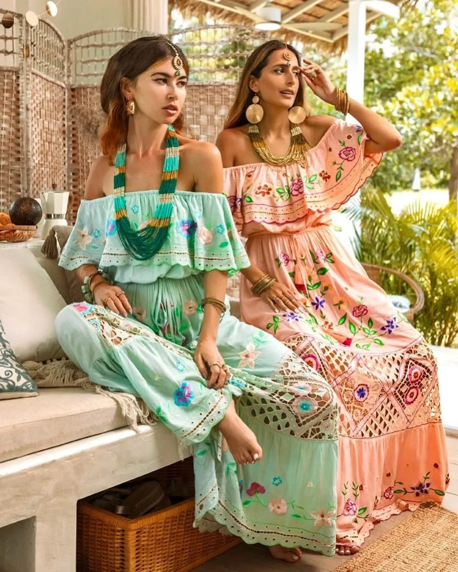 Amazon Off-shoulder Printing Long Dress New Arrival European American Foreign Trade Spring Summer Season Women Fashion