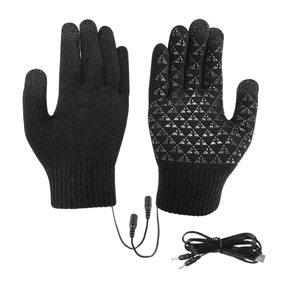 Unisex USB Electric Heated Gloves Winter Outdoor Sport Non-slip Touch Screen Mitten Rechargeable Thermal Knitting Heating Mitts