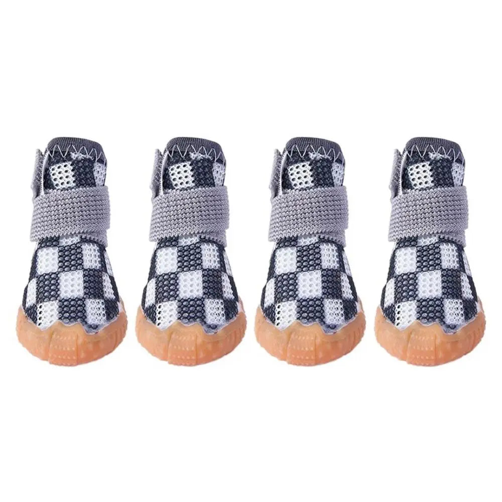 4pcs/set Breathable Breathable Pet Dog Shoes Wear-resistant Soft Hollow Dog Boots Anti-skid Sandwich Mesh Puppy Mesh Shoes