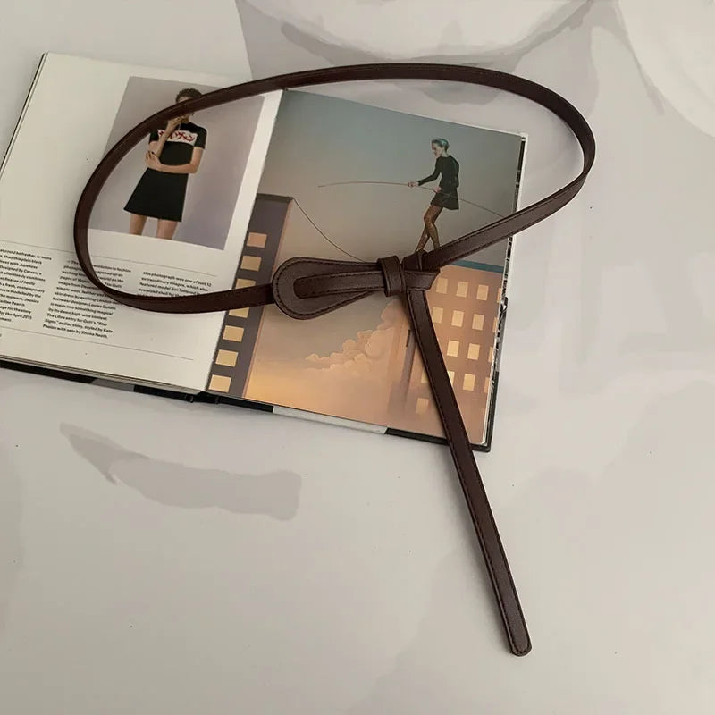 Thin Knotted Belts for Women Belt Lady Waistband Soft PU Leather Waist Belt Black Coffee Straps Long Dress Coat Accessories