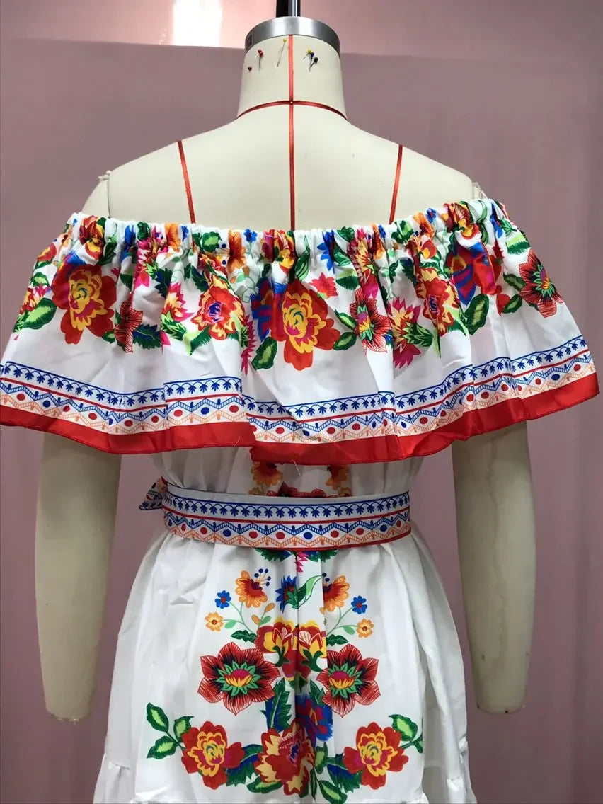 Amazon Off-shoulder Printing Long Dress New Arrival European American Foreign Trade Spring Summer Season Women Fashion