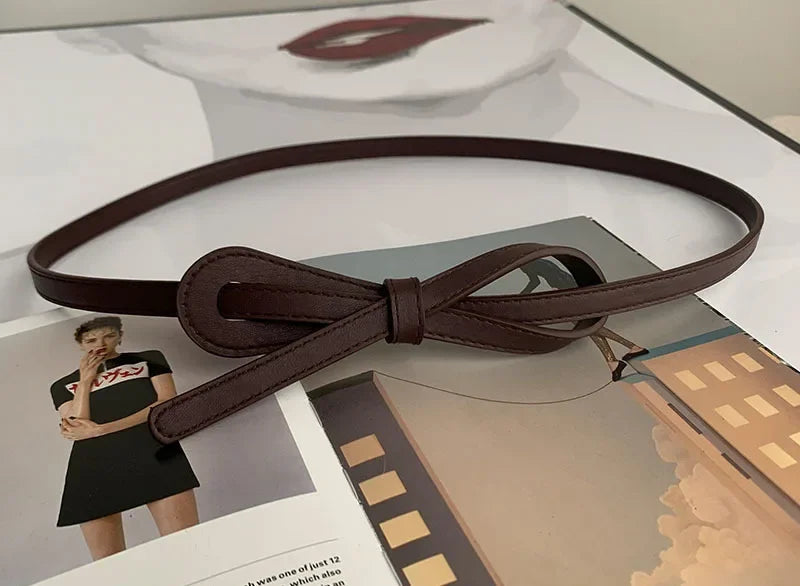 Thin Knotted Belts for Women Belt Lady Waistband Soft PU Leather Waist Belt Black Coffee Straps Long Dress Coat Accessories