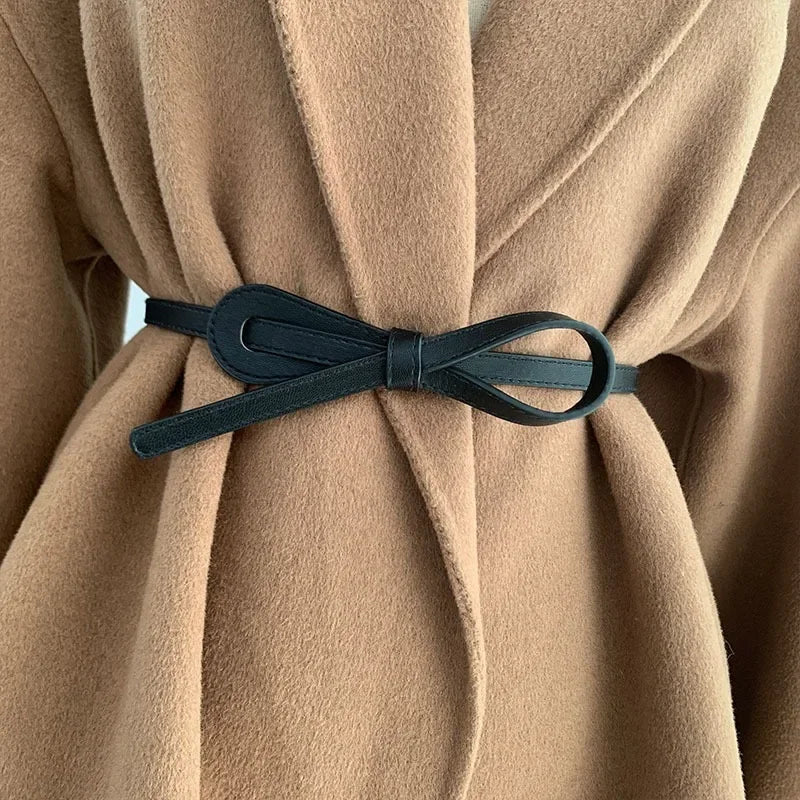 Thin Knotted Belts for Women Belt Lady Waistband Soft PU Leather Waist Belt Black Coffee Straps Long Dress Coat Accessories
