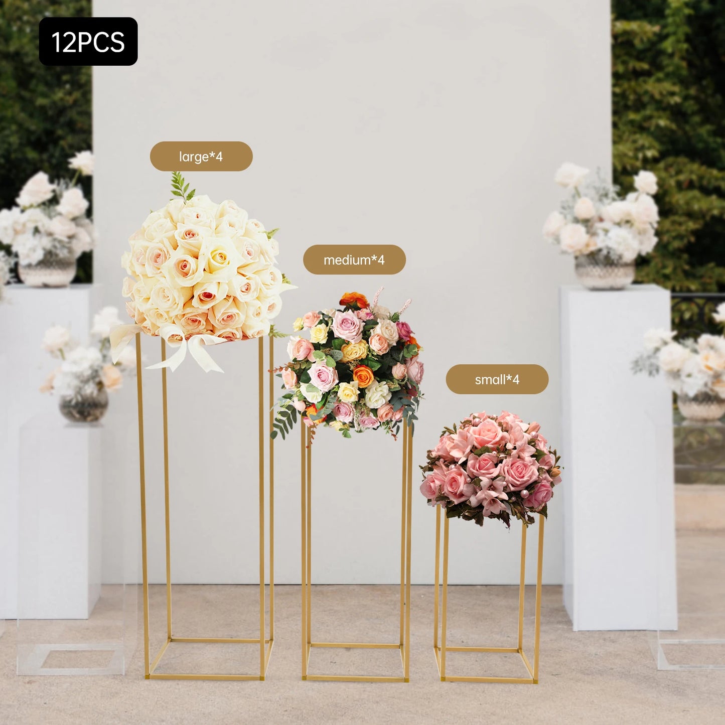 12 PCS Metal Flower Stand, Wedding Centerpieces, Pillar Rectangular Geometric Flower Rack for Event Party Decor