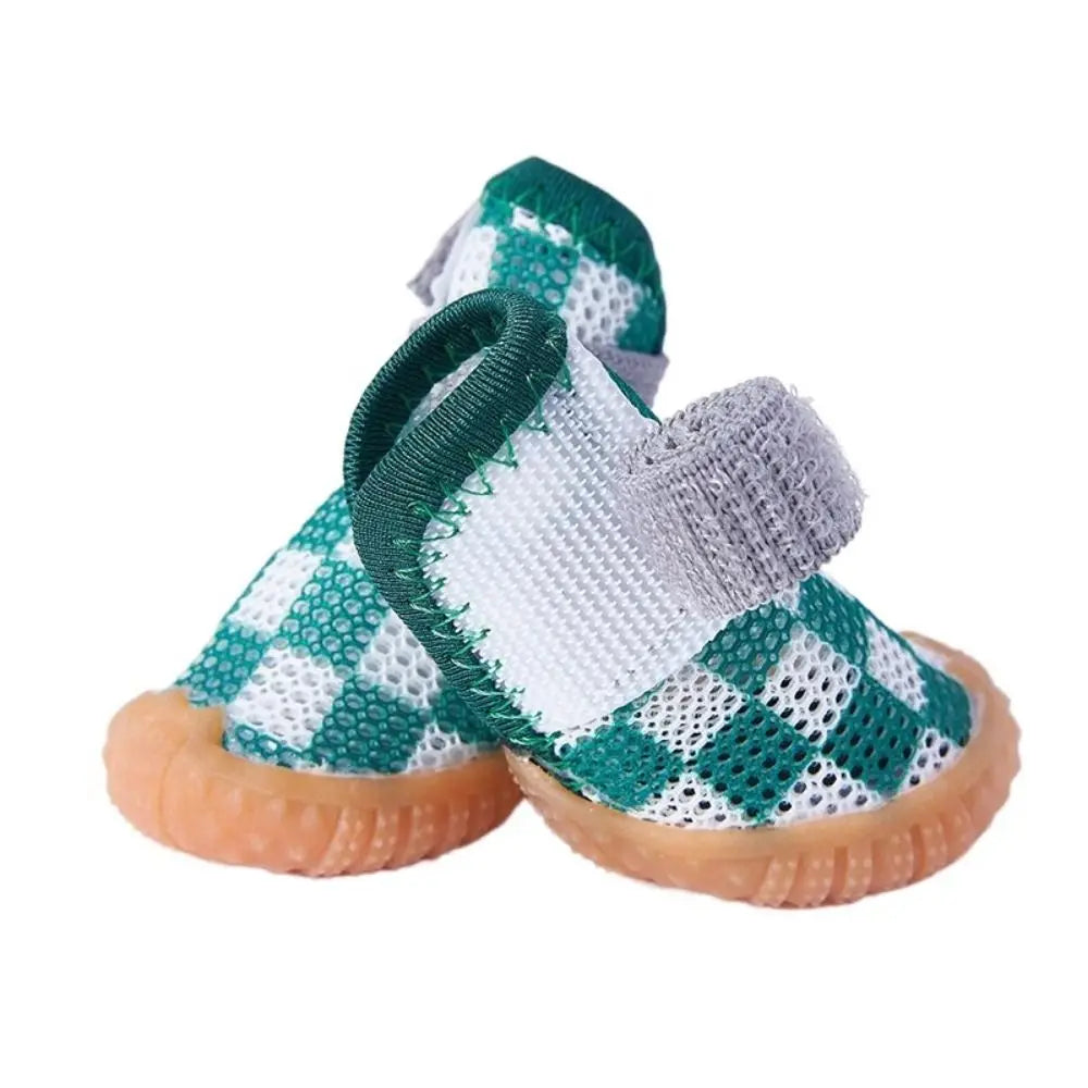 4pcs/set Breathable Breathable Pet Dog Shoes Wear-resistant Soft Hollow Dog Boots Anti-skid Sandwich Mesh Puppy Mesh Shoes