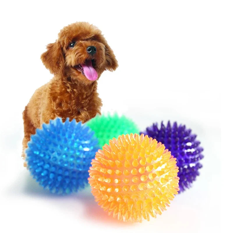 TPR Training Pet Teeth Chewing Toy Pet Dog Toys Puppy Sounding Toy Polka Squeaky Tooth Cleaning Ball for Small and Medium Dogs