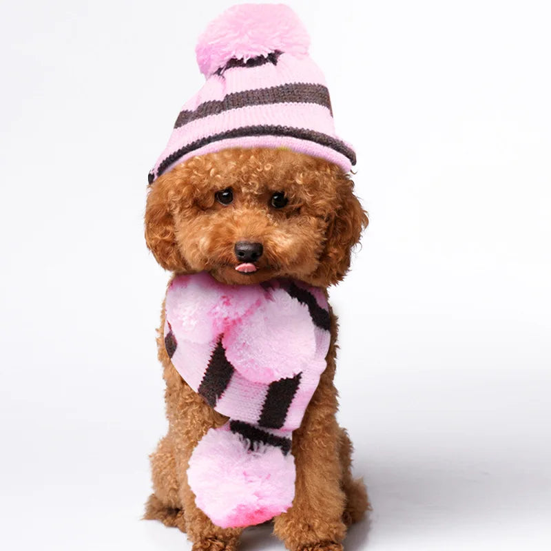 1 Set(hat+scarf+leg Warmers) Rainbow Stripe Knitted Dog Scarf Winter Warm Hat Footwear Sloves Pet Clothes Accessories