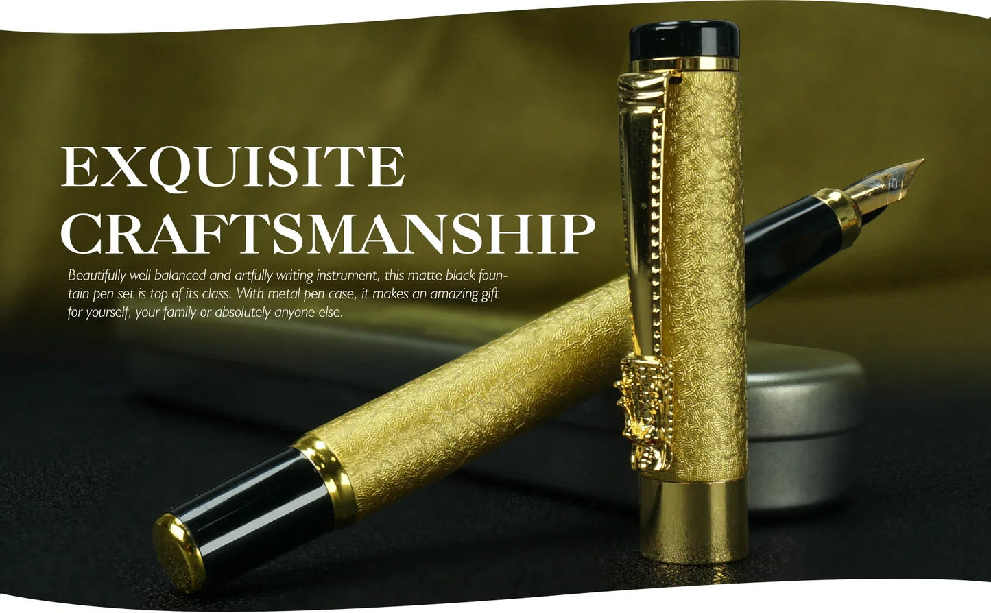 STONEGO Luxury Dragon Crystal Diamond Fountain Pen for Business Office Signature Metal Writing Tool