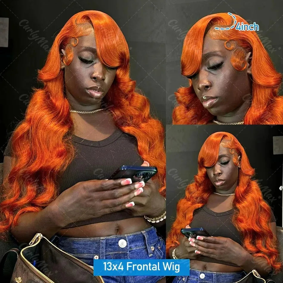 YKB 30 32 Inch Ginger Lace Front Wig Human Hair Body Wave 13x6 HD Lace Frontal Wigs 350 Orange Colored Brazilian Remy For Women