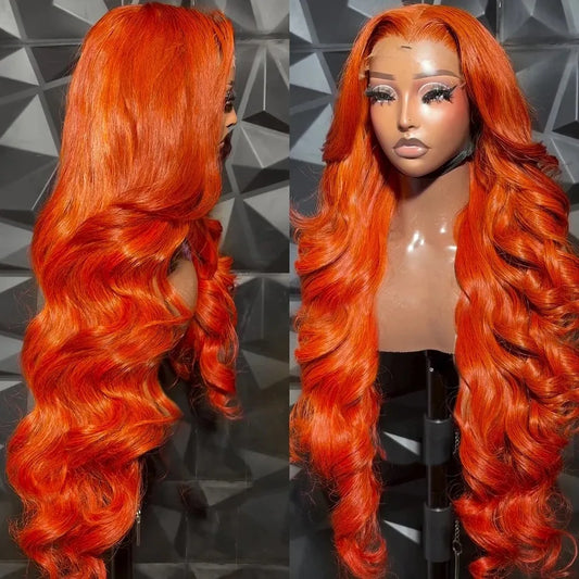 YKB 30 32 Inch Ginger Lace Front Wig Human Hair Body Wave 13x6 HD Lace Frontal Wigs 350 Orange Colored Brazilian Remy For Women
