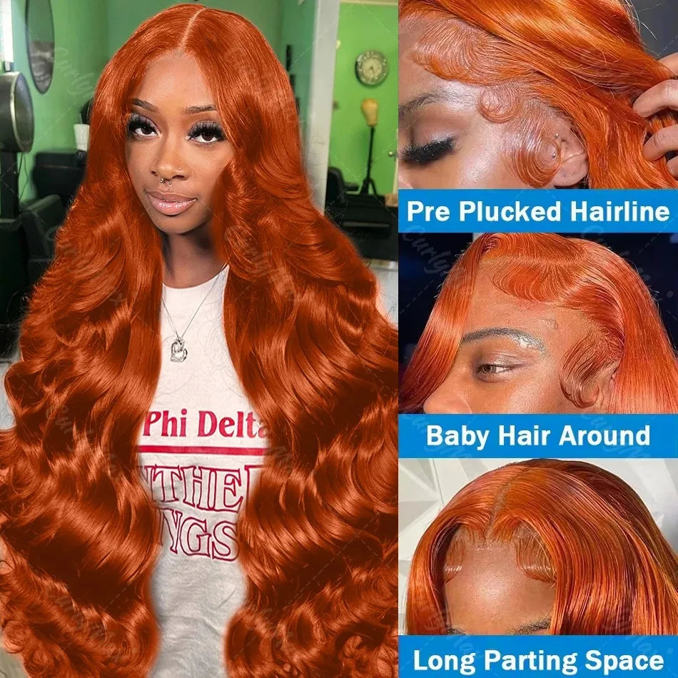 YKB 30 32 Inch Ginger Lace Front Wig Human Hair Body Wave 13x6 HD Lace Frontal Wigs 350 Orange Colored Brazilian Remy For Women