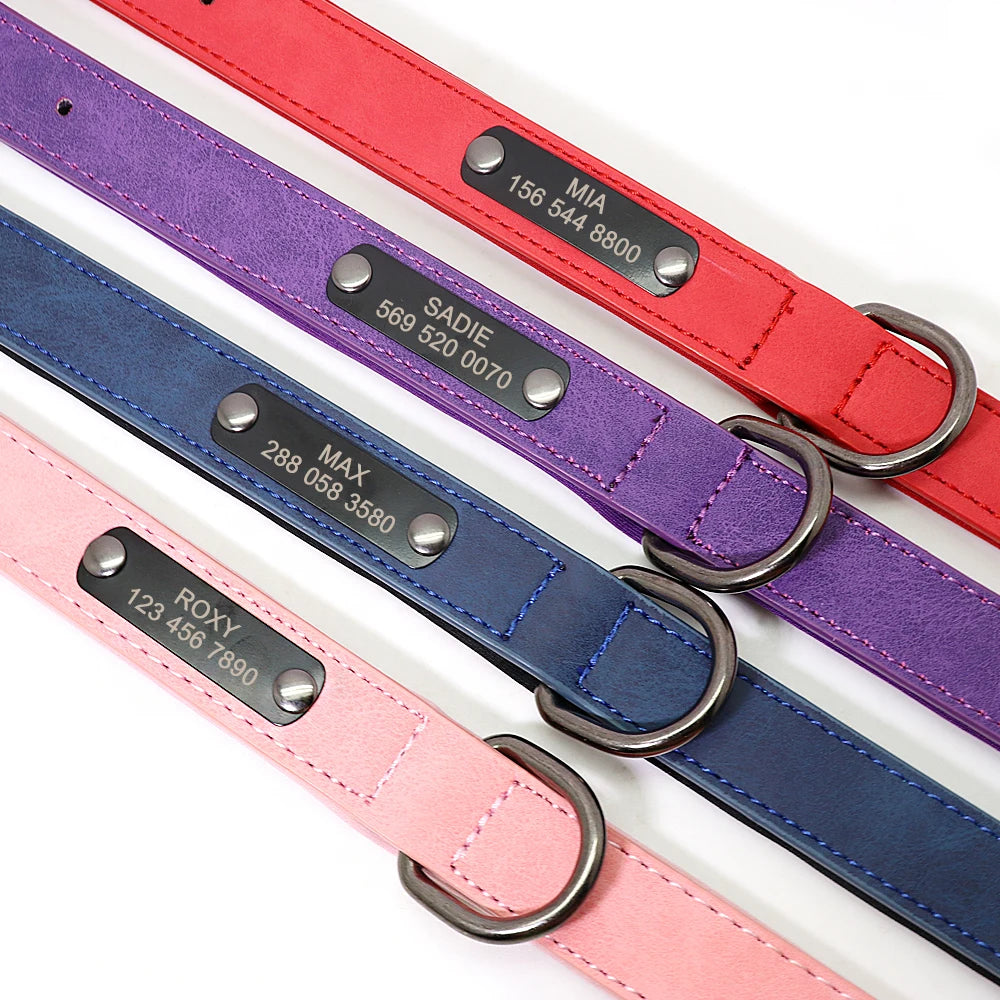 Custom Dog Collar Personalized Small Dogs Leather Collar Engraved Puppy Pet ID Tag Collars Pet Products For French Bulldog Pug