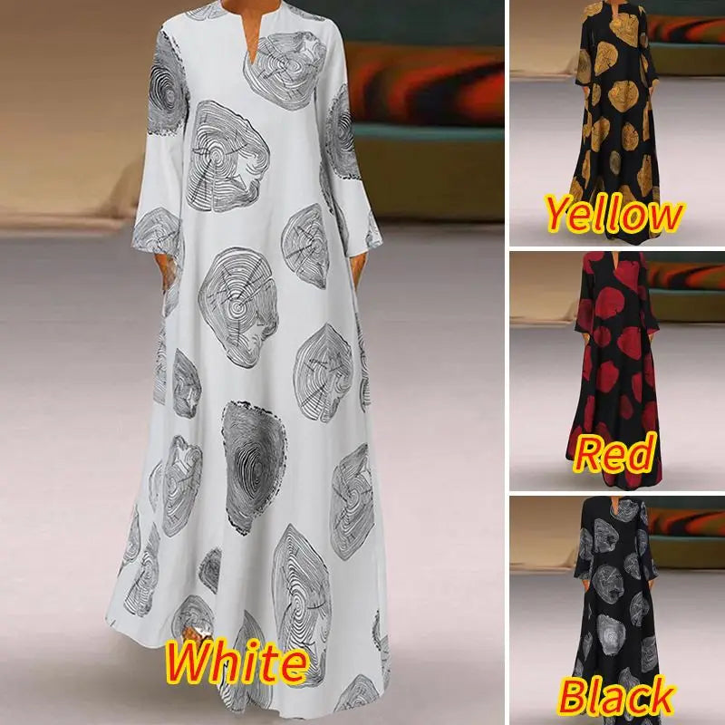 Vintage Maxi Dresses ZANZEA Autumn Women Long Dress V Neck Long Sleeve Printed Sundress Maxi Vestidos Kaftan Robe Femme