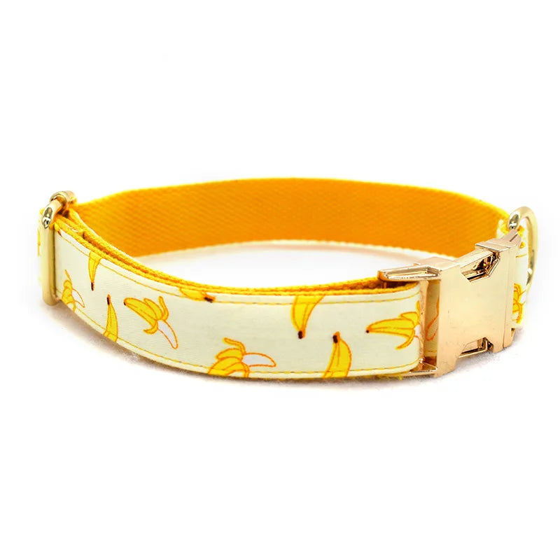 Personalized Banana Pet Collar Puppy Cat ID Tag Adjustable Custom Name Gold Plating Buckle Orange Basic Dog Collars Leash