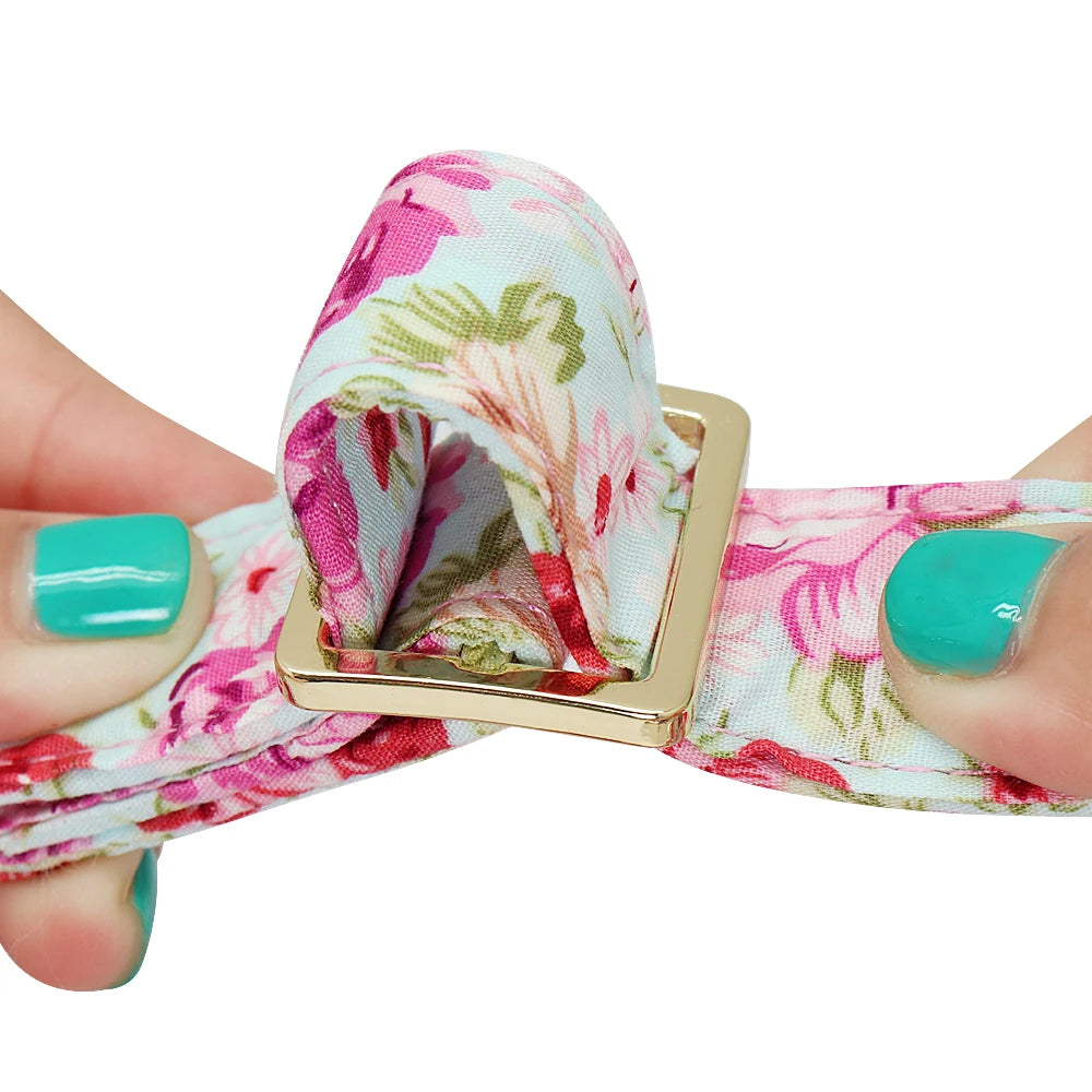 Personalized Floral Dog Collar and Leash Set Custom Small Medium Large Dog Pet ID Collar Lead Flower Print Dog Engraved Collars