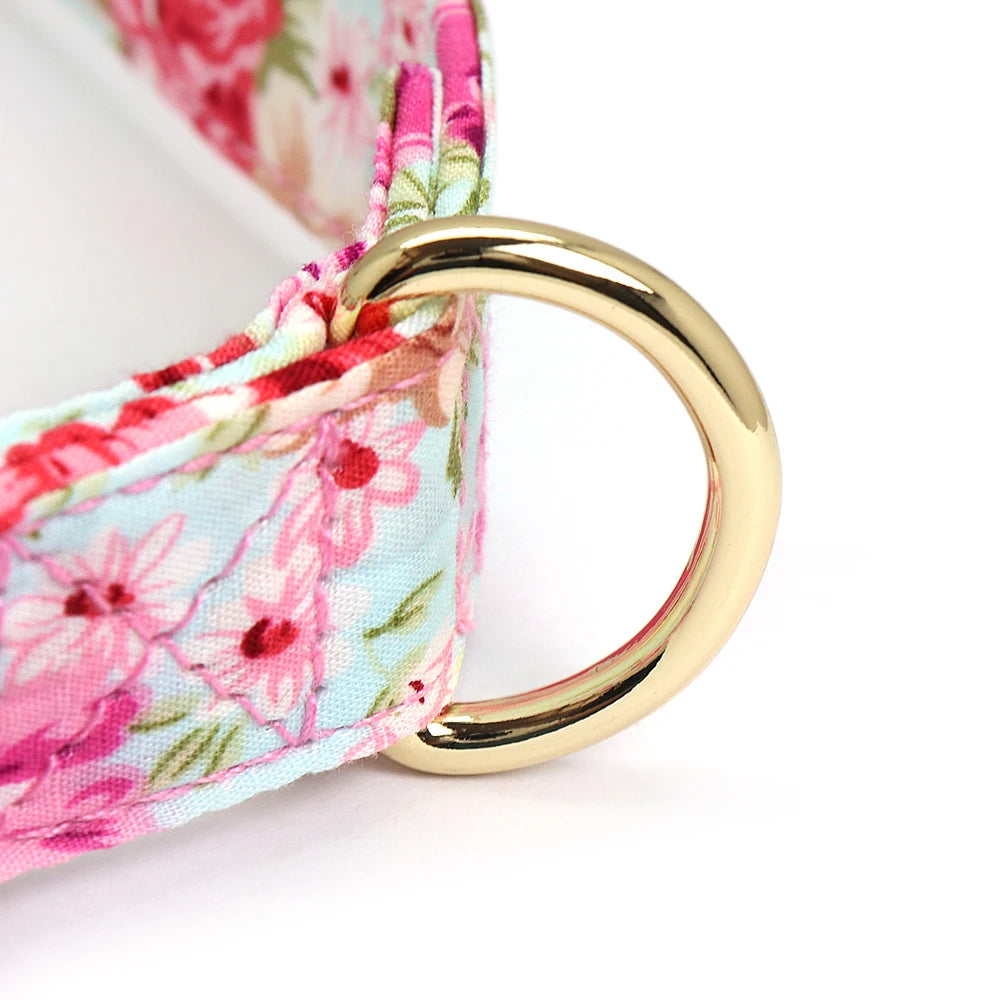Personalized Floral Dog Collar and Leash Set Custom Small Medium Large Dog Pet ID Collar Lead Flower Print Dog Engraved Collars