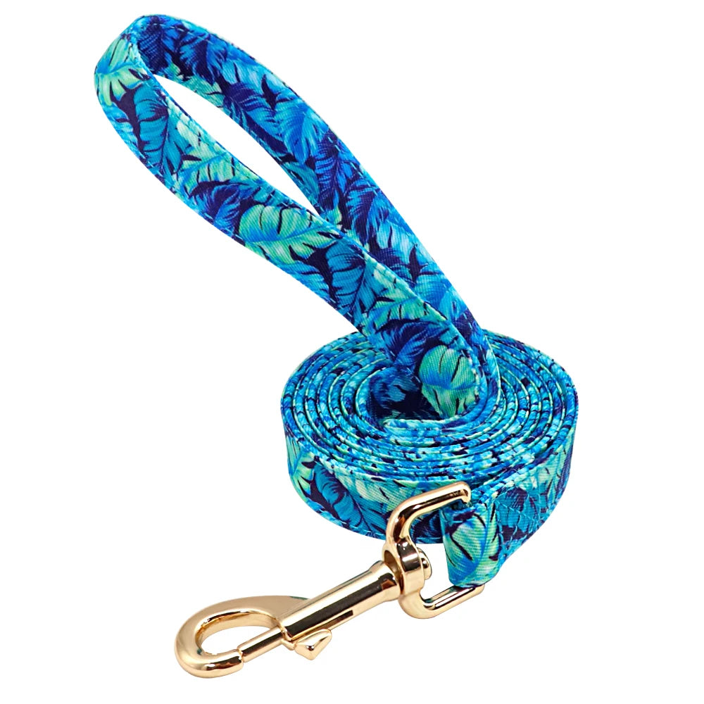 Personalized Floral Dog Collar and Leash Set Custom Small Medium Large Dog Pet ID Collar Lead Flower Print Dog Engraved Collars