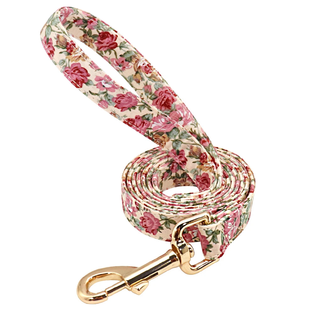 Personalized Floral Dog Collar and Leash Set Custom Small Medium Large Dog Pet ID Collar Lead Flower Print Dog Engraved Collars