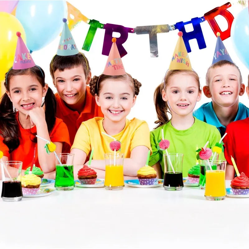 15Pcs Rainbow Party Hat with Pompom Ball Colorful Birthday Event Hat Tea Party Kids Pet Cone Festive Hat Birthday Party Supplies