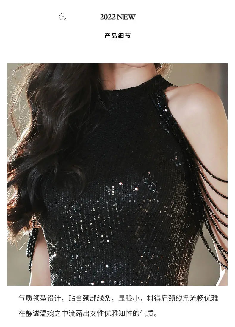YOSIMI Women Evening Party Long Dress 2023 Summer Vintage Mesh Floor-Length Sleeveless Black Dress Trumpet Sexy Mermaid Vestido