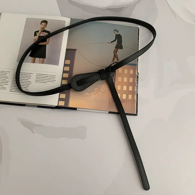 Thin Knotted Belts for Women Belt Lady Waistband Soft PU Leather Waist Belt Black Coffee Straps Long Dress Coat Accessories