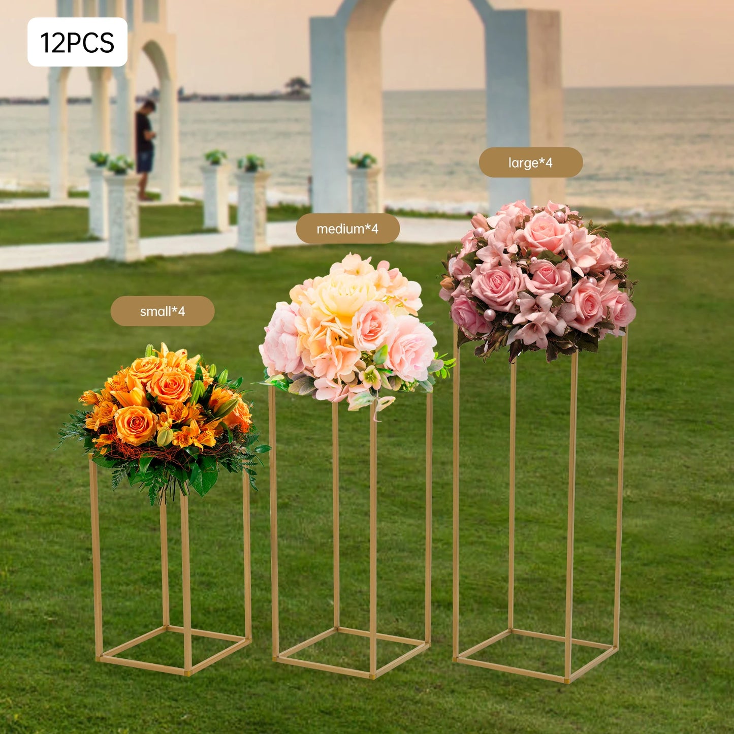 12 PCS Metal Flower Stand, Wedding Centerpieces, Pillar Rectangular Geometric Flower Rack for Event Party Decor