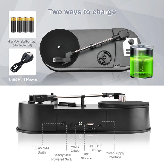 Radio Set 33/45 PRM LP Turntable to MP3 Converter Vinyl to MP3 Converter Turntable with 5V DC Adapter with Micro SD Card Slot