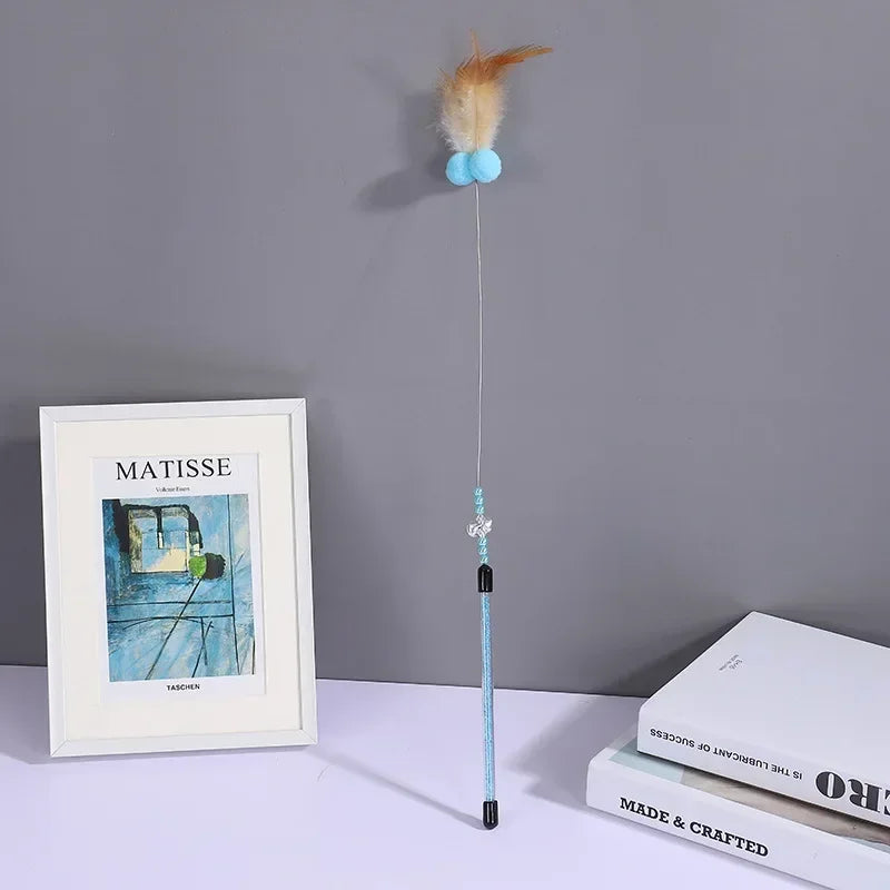 Cat Toy Cats Feather Toy Steel Wire Cat Toys with Bell Stick Scratch Bite Feather Toys for Cats Teaser Stick Ball Pet Products