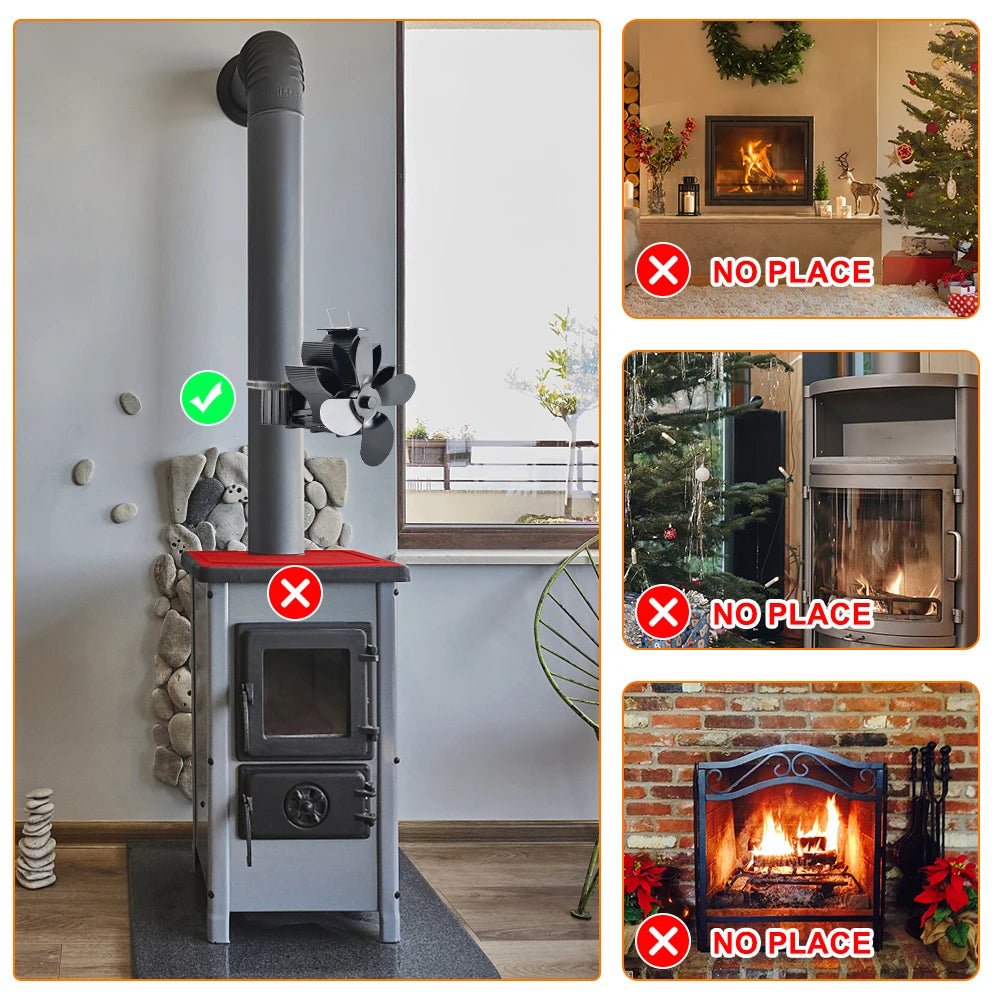 Wood Stove Fan Heat Powered Non-Electric Lotus Shaped Heat Distribution Hanging Fireplace Fan for Wood Burning Stove/Log Burner