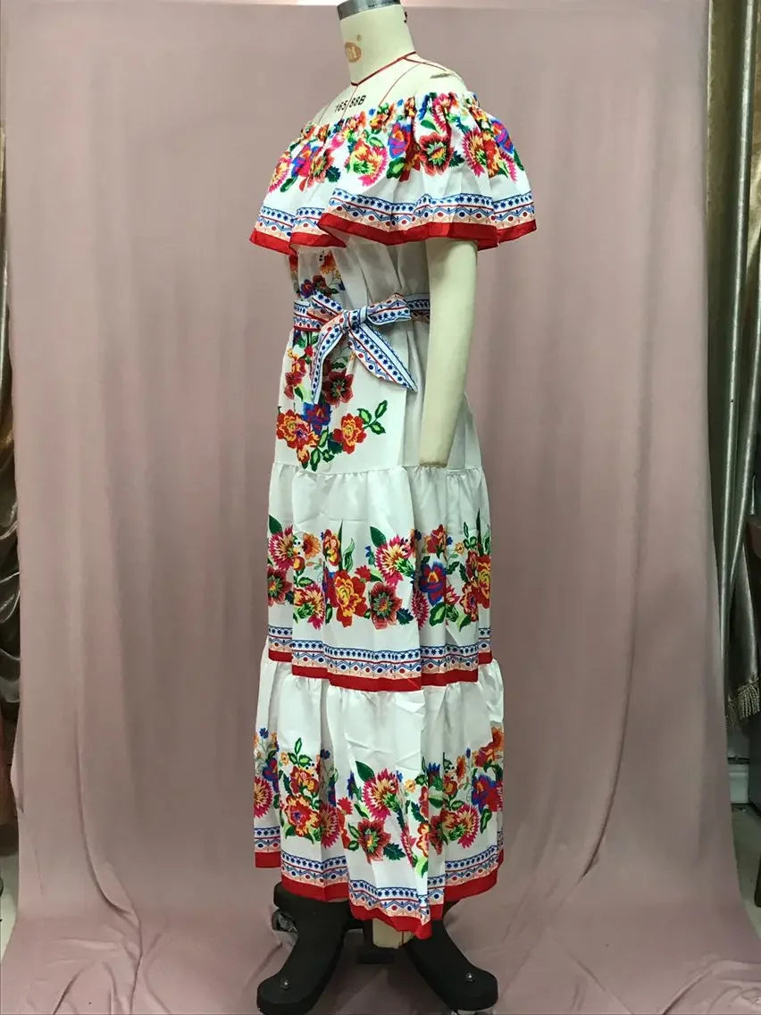 Amazon Off-shoulder Printing Long Dress New Arrival European American Foreign Trade Spring Summer Season Women Fashion