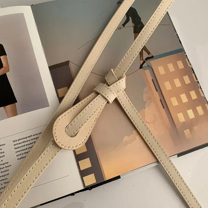 Thin Knotted Belts for Women Belt Lady Waistband Soft PU Leather Waist Belt Black Coffee Straps Long Dress Coat Accessories