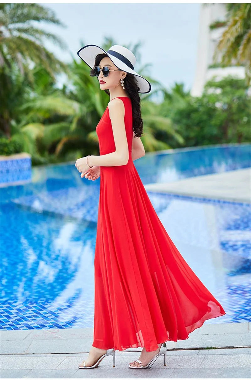 Shawl Dress Suit/Sun Protection Women Chiffon Dress Mother And Dress Two Piece Suit Bohemian Big Swing Long Dress Holiday Dress