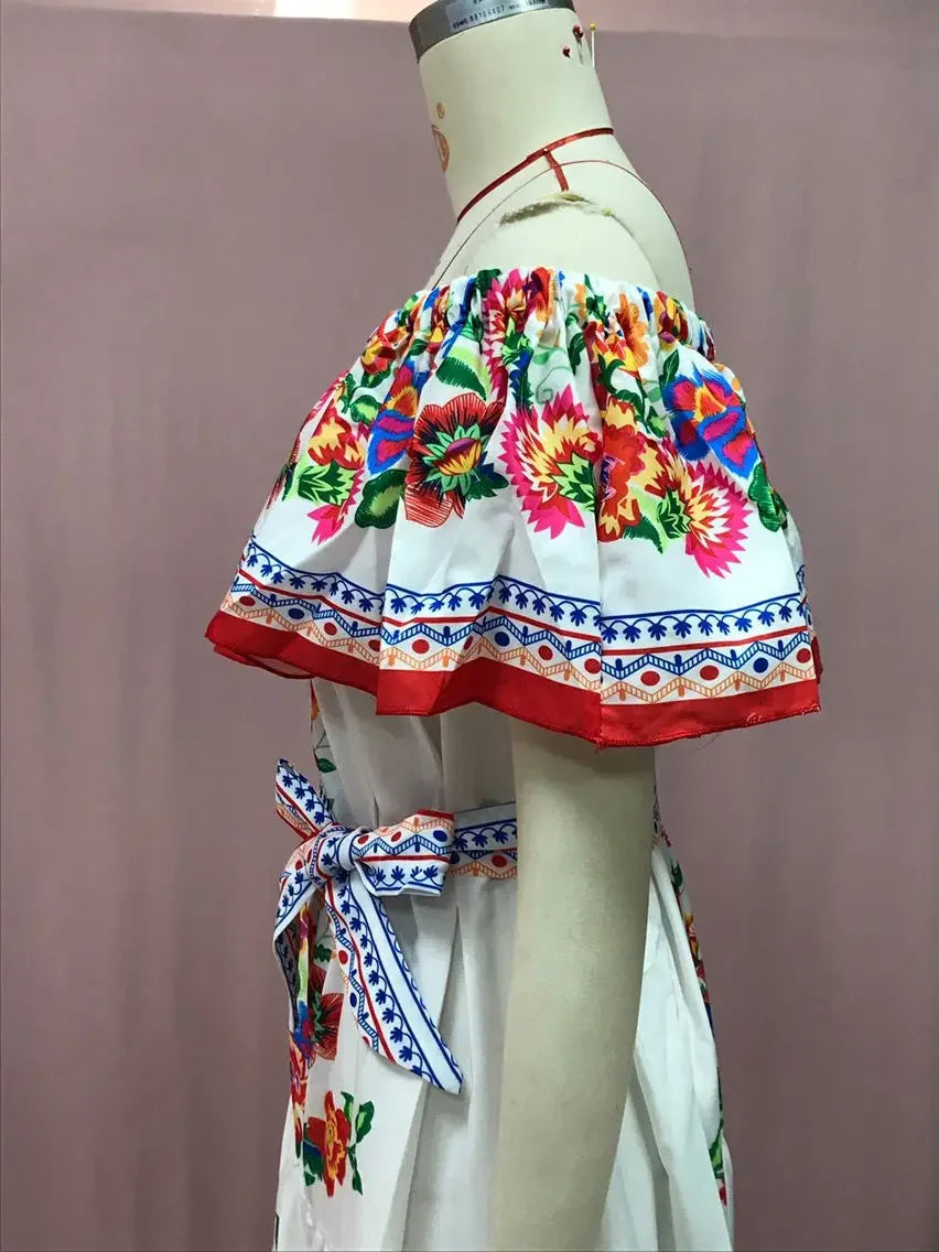 Amazon Off-shoulder Printing Long Dress New Arrival European American Foreign Trade Spring Summer Season Women Fashion
