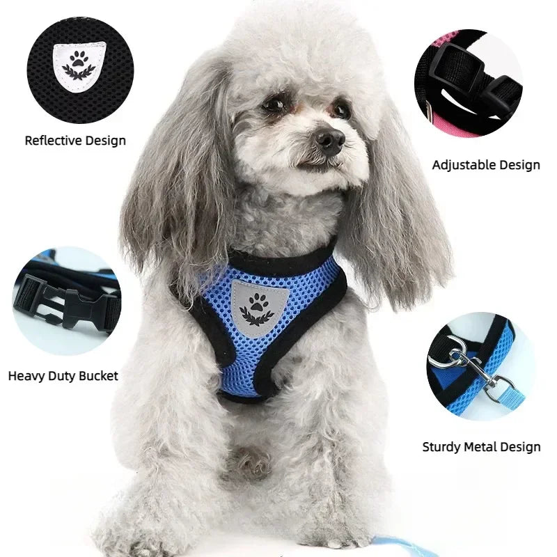 Pet Dog Harness Lead Leather Walking Escape Adjustable Mesh Vest Harness Puppy Collar Suitable For Medium Dog Harness