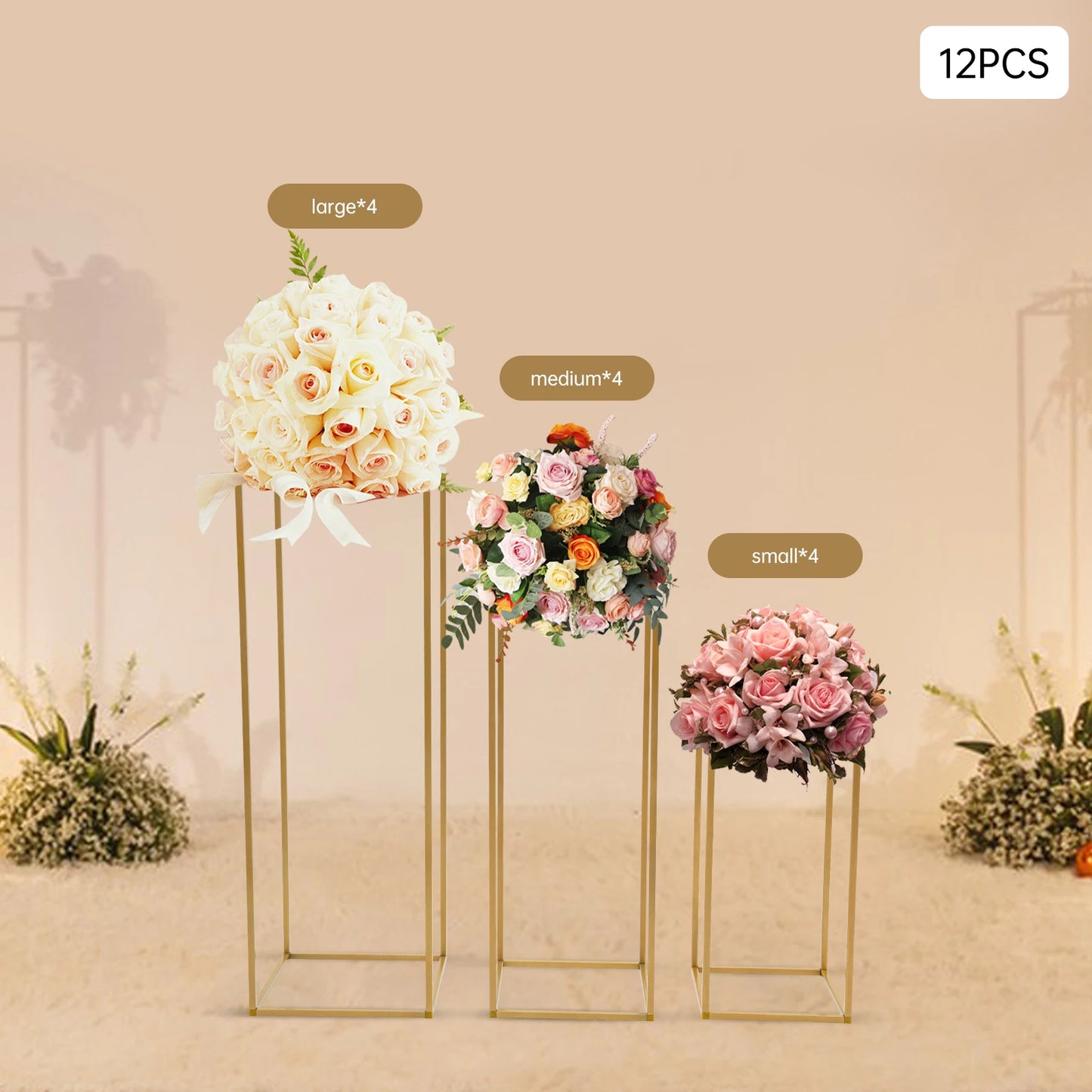 12 PCS Metal Flower Stand, Wedding Centerpieces, Pillar Rectangular Geometric Flower Rack for Event Party Decor
