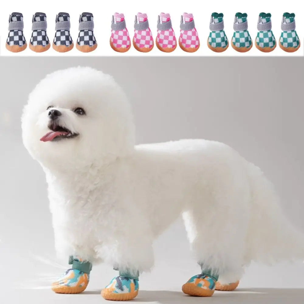 4pcs/set Breathable Breathable Pet Dog Shoes Wear-resistant Soft Hollow Dog Boots Anti-skid Sandwich Mesh Puppy Mesh Shoes