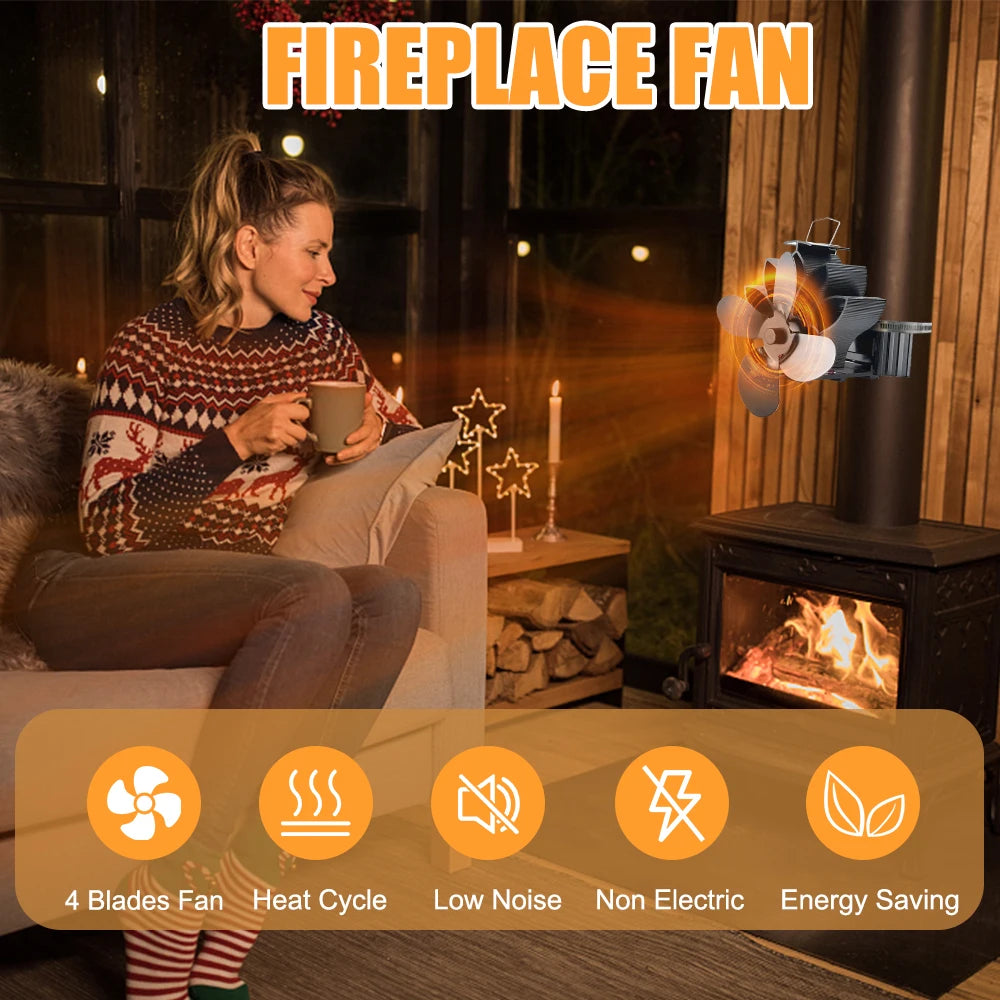 Wood Stove Fan Heat Powered Non-Electric Lotus Shaped Heat Distribution Hanging Fireplace Fan for Wood Burning Stove/Log Burner