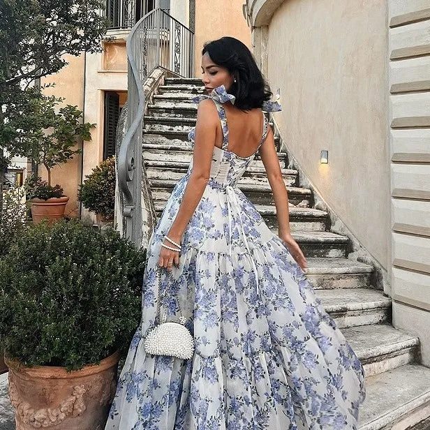 2025 Spring/Summer New European and American Off Shoulder Women's Fashion Organza Fairy Long Dress Elegant Evening Dress