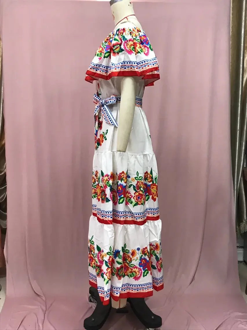 Amazon Off-shoulder Printing Long Dress New Arrival European American Foreign Trade Spring Summer Season Women Fashion