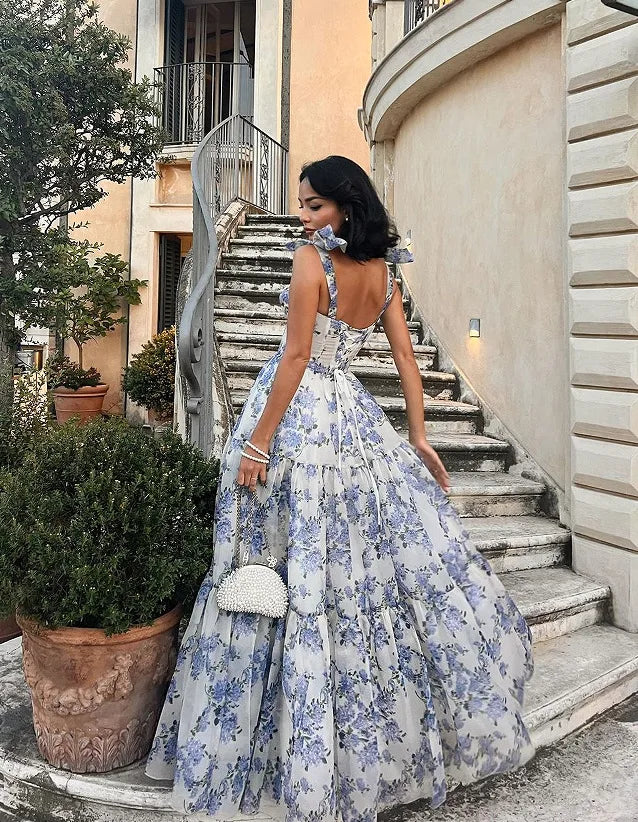 2025 Spring/Summer New European and American Off Shoulder Women's Fashion Organza Fairy Long Dress Elegant Evening Dress