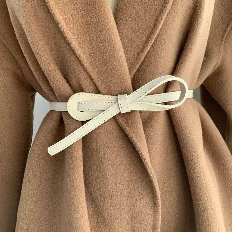 Thin Knotted Belts for Women Belt Lady Waistband Soft PU Leather Waist Belt Black Coffee Straps Long Dress Coat Accessories