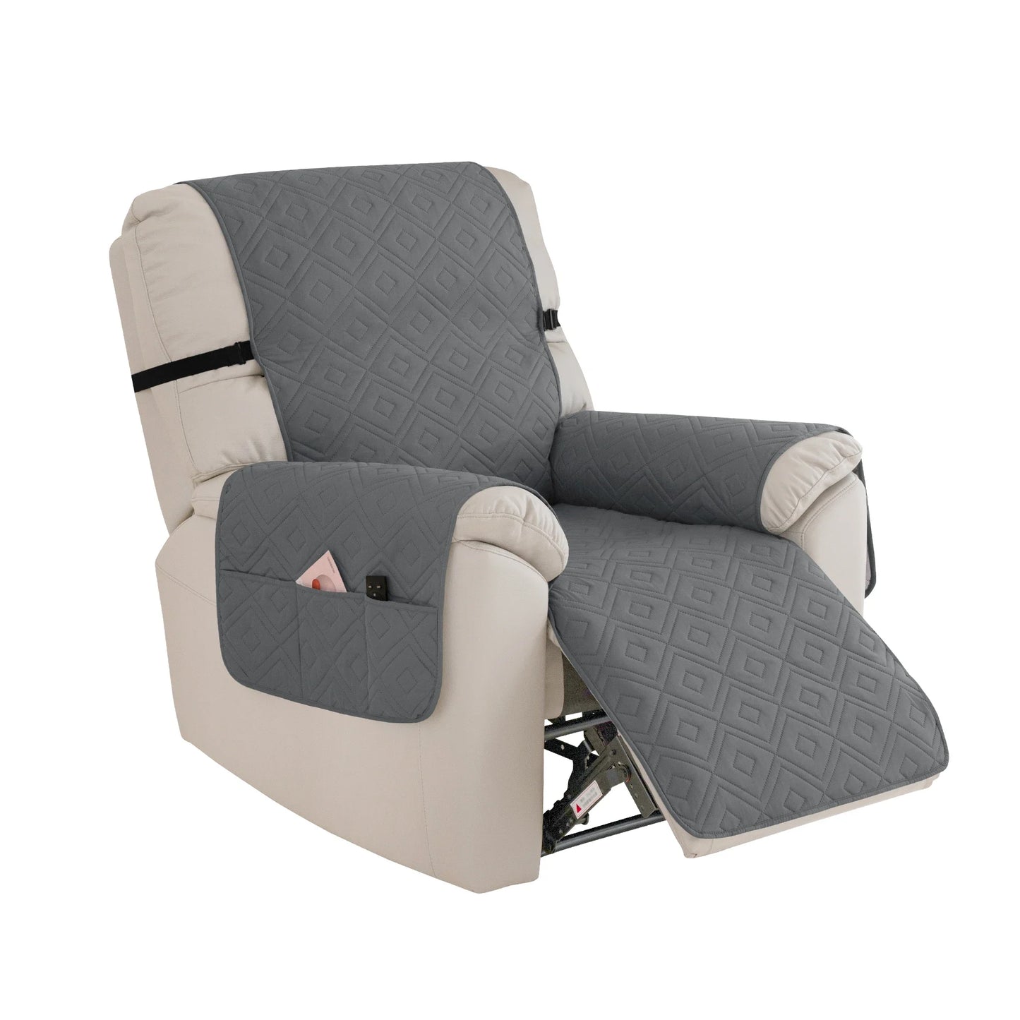 Quilted Recliner Sofa Cover Water Repellent Reclining Chair Covers Pet Kid Dogs Mat Armchairs Slipcovers with Elastic Strap