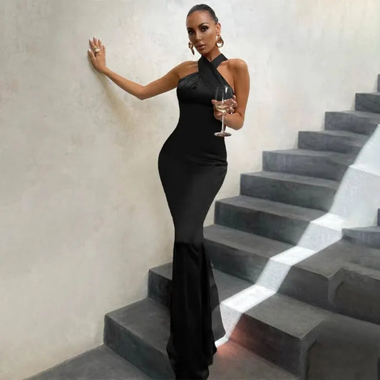 Dulzura Women 2024 Summer Elegant Party Club Evening Streetwear Bodycon Black Long Dress Wholesale Items For Business