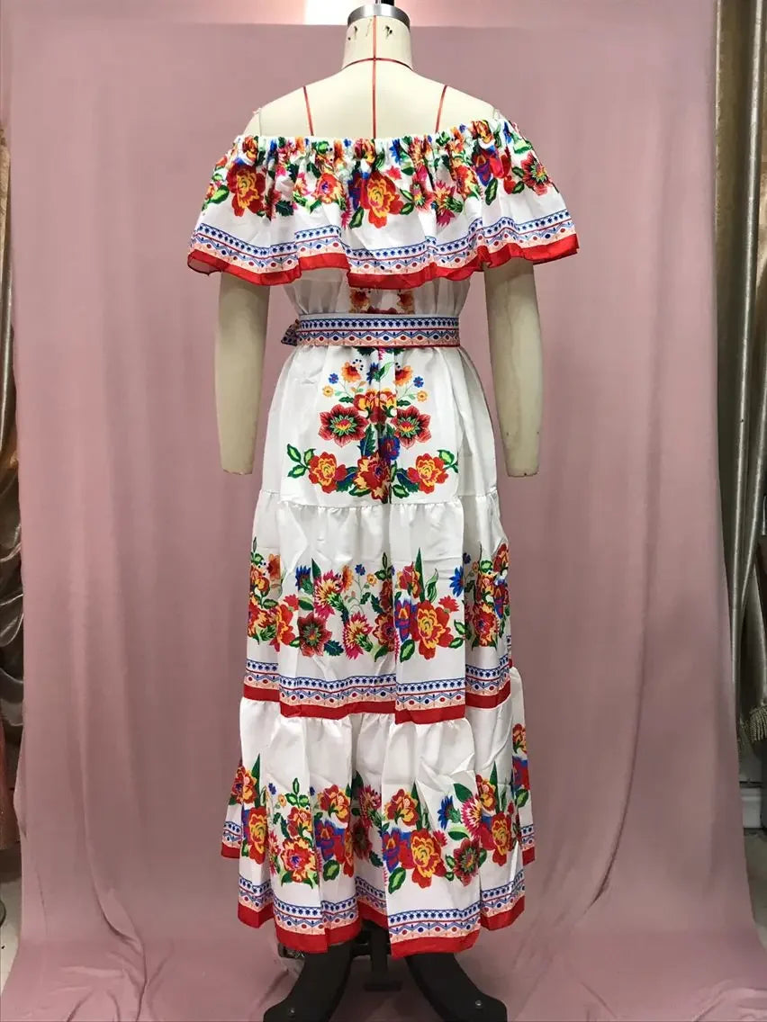 Amazon Off-shoulder Printing Long Dress New Arrival European American Foreign Trade Spring Summer Season Women Fashion